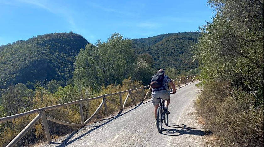 Cyclists on the Via Verde tour in Andalusia.